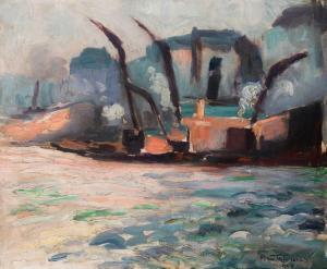 LE TRIVIDIC Pierre 1898-1960,Remorqueur sur la Seine,1928,Ader FR 2023-01-27