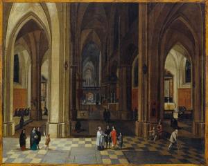 LE VIEUX PIETER NEEFS,A Nocturnal Interior of a Gothic Cathedral,1625,Galerie Koller 2022-09-23