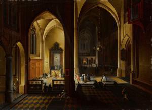 LE VIEUX PIETER NEEFS,Evening Mass in a side chapel of a Gothic cathedra,Sotheby's 2022-01-28