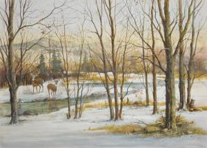 LEACH Fred 1924-2006,Buck and Doe in Winter Landscape,Rachel Davis US 2023-06-03