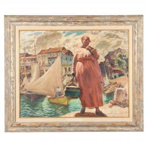 LEAKE Gerald 1885-1975,Portrait of Woman by a Harbor,Leland Little US 2021-06-12