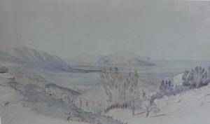 LEAR Edward 1812-1888,A Coastal landscape with two figures seated on a r,1859,Brightwells 2018-07-24