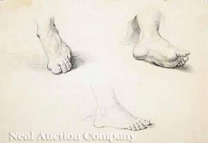 LEAR Edward 1812-1888,Academy Studies of Male Feet,Neal Auction Company US 2008-05-04