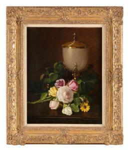 LEAVITT Edward Chalmers,Still life of roses, black-eyed susans and a cover,Eldred's 2024-04-05