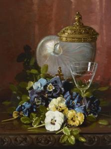 LEAVITT Edward Chalmers,Still Life with Pansies and Nautilus Cup,1885,Christie's 2024-01-18