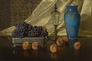 LEAVITT Edward Chalmers,Still Life with Peaches and Grapes in Silver Dish,1881,Christie's 2024-01-18