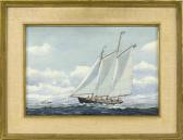 LEAVITT John Faunce 1905-1974,Pleasure sailboat on a breezy day,Eldred's US 2016-11-17
