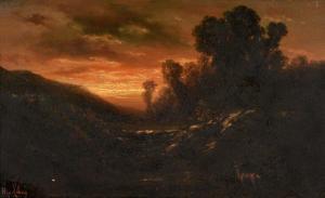 LEBAS Hippolyte Gabriel 1812-1880,Paysage au coucher du soleil,Boisgirard - Antonini FR 2024-01-25