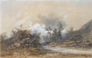 LEBAS Hippolyte 1782-1867,Paysage à la rivière,1865,Ruellan FR 2019-05-04