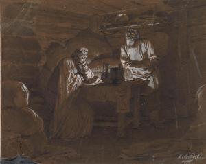 LEBEDEV Klavdii Vasil'evich 1852-1916,In a Peasant Hut,1879,MacDougall's GB 2023-03-25