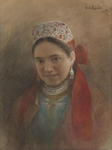 LEBEDEV Klavdii Vasil'evich 1852-1916,Portrait of a Girl in Kokoshnik,1907,MacDougall's 2018-06-06