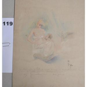 LEBEGUE Léon 1863-1930,scène érotique,Herbette FR 2020-10-08