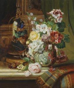 LEBLANC Leon 1800-1900,Floral still life in a vase and songbirds,Palais Dorotheum AT 2011-09-22