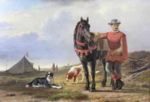 LEBRET Frans 1820-1909,Rustende soldaat met zijn paard en honden,Venduehuis NL 2022-10-11