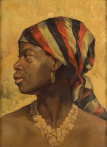 LEBRUN Emile Jules Paul 1864-1933,Profil d'une femme africaine au fich,1916,Pierre Bergé & Associés 2018-06-03