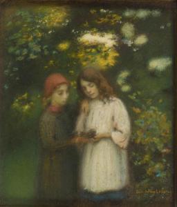 LECLERCQ Louis Antoine 1856,Zwei Mädchen mit Vogelnest,Wendl DE 2020-10-22