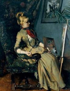 LECOINDRE Eugène 1800-1800,Jeune femme à sa peinture,1886,Aguttes FR 2007-12-21