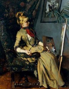 LECOINDRE Eugène 1800-1800,La jeune peintre,1886,Aguttes FR 2008-02-15