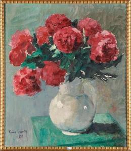 LECOMTE Emile 1866-1938,Vase de pivoines rouges,1922,VanDerKindere BE 2012-04-24