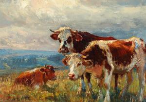 LECOURT Raymond Louis 1882-1946,A hilly landscape with grazing cows,1916,Bruun Rasmussen 2022-11-14
