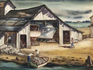 LEDDEN John,Boathouse with figures,John Moran Auctioneers US 2016-07-30