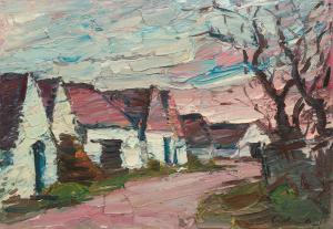 LEDERER Viktor 1935-2017,Road with barns,2002,im Kinsky Auktionshaus AT 2021-12-14