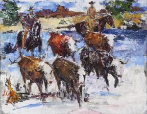Lee Colt James 1922-2005,Cowboys Herding Cattle,Clars Auction Gallery US 2019-07-13