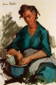 Lee Colt James 1922-2005,Woman in Blue with Blue Pot,Altermann Gallery US 2019-05-31