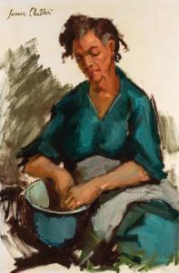 Lee Colt James 1922-2005,Woman in Blue with Blue Pot,Altermann Gallery US 2019-11-08