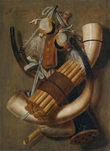LEEMANS Antonius 1631-1673,Still Life with suspended Hunting Utensils,Palais Dorotheum AT 2013-04-17