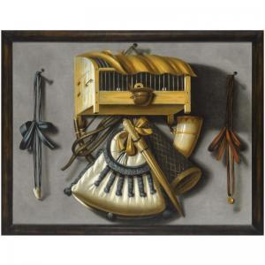 LEEMANS Johannes 1633-1688,A TROMPE L'OEIL STILL LIFE OF HUNTING EQUIPMENT AN,Sotheby's 2007-12-17