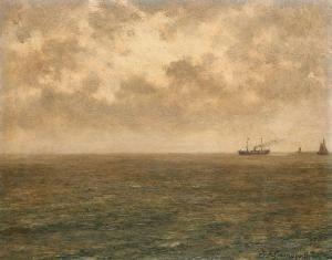 LEEMPOELS Jef 1867-1935,Vapeur croisant un voilier en mer du Nord,Horta BE 2023-01-23