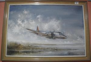 LEES M.G,Aviation study, RAF Vickers Varsity aircraft over a coastline,Peter Francis GB 2017-04-05