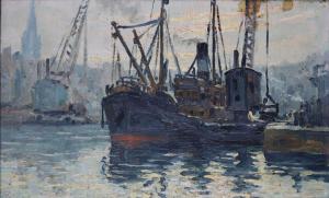 LEFEVRE Géo 1876-1953,Caen, le port,1920,Bayeux Encheres FR 2023-12-10