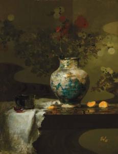 LEFFEL David A,Chrysanthemums and Roses with Persian Vase,1981,Scottsdale Art Auction 2023-04-14