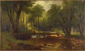 LEGANGER Nicolay Tysland 1832-1905,River Scene with Deer,Susanin's US 2018-03-28