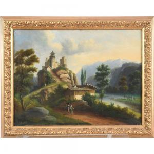 LEGER,Paysage lacustre animé avec forteresse,19th century,Herbette FR 2022-12-11