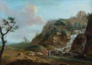 LEGILLON Jean François 1739-1797,Promeneurs et bergers devant une cascade,Tajan FR 2012-12-12