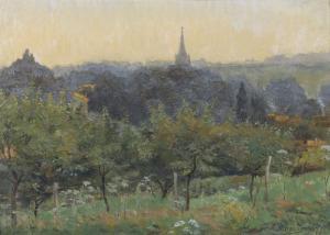 LEGRAND P 1800-1800,Landschaftspartie mit Kirchturm,1877,Dobiaschofsky CH 2012-05-12