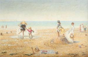 LEGRAND René 1847-1923,Beach scene with two girls running to the water,Woolley & Wallis 2021-12-07