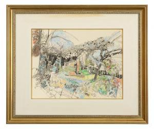 LEGUEULT Raymond 1898-1971,Réunion de deux dessins Jardins fleuris,Aguttes FR 2023-05-25