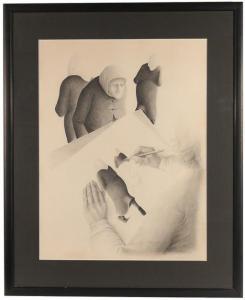 LEHMANN Michele 1940,drawing of elderly woman,Butterscotch Auction Gallery US 2020-11-22