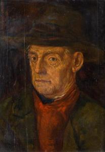 LEIBL Wilhelm,Portrait of a man with hat and red waistcoat,im Kinsky Auktionshaus 2017-04-26