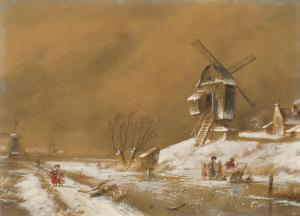 LEICKERT Charles Henri Joseph 1816-1907,Holländische Flusslandschaft im Winter,Van Ham DE 2024-01-30