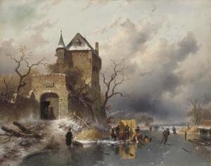 LEICKERT Charles Henri Joseph 1816-1907,Skaters on a Frozen Lake by the Ruins of a ,1863,Christie's 2002-10-30