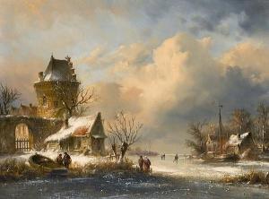 LEICKERT Charles Henri Joseph 1816-1907,Winter scene with figures on a frozen river besid,Sotheby's 2007-03-27