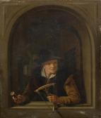LEIDEN SCHOOL,A woman at a casement window holding a spindle,1720,Bonhams GB 2013-10-30