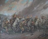 LEIGH Conrad 1883-1958,CHARGE OF SCOTS GREYS AND HIGHLANDERS AT ST. QUENTIN,Lawrences GB 2022-07-06