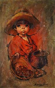 LEIGHTON JONES Barry 1932-2011,Seated child wearing a hat,Eastbourne GB 2023-04-13