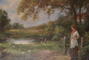LEIGHTON Stanley 1837-1901,A Woman standing by a Pond with Ducks,19th,John Nicholson GB 2018-02-28